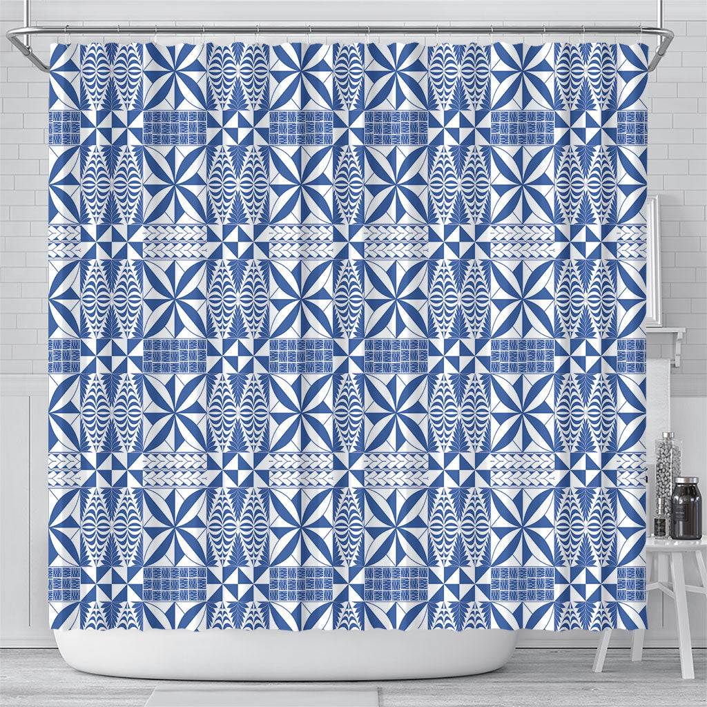 Blue Ngatu Pattern Malo e Lelei Tonga Shower Curtain