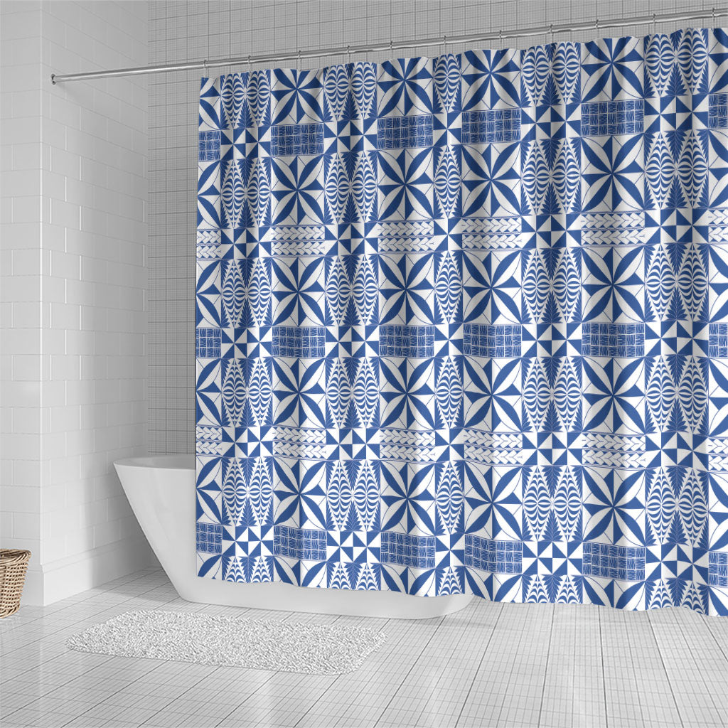 Blue Ngatu Pattern Malo e Lelei Tonga Shower Curtain
