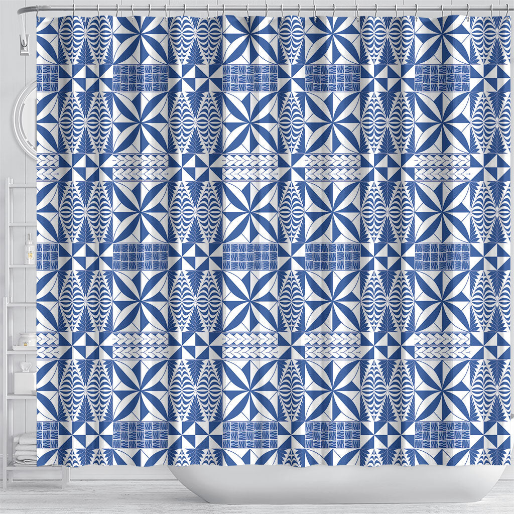 Blue Ngatu Pattern Malo e Lelei Tonga Shower Curtain