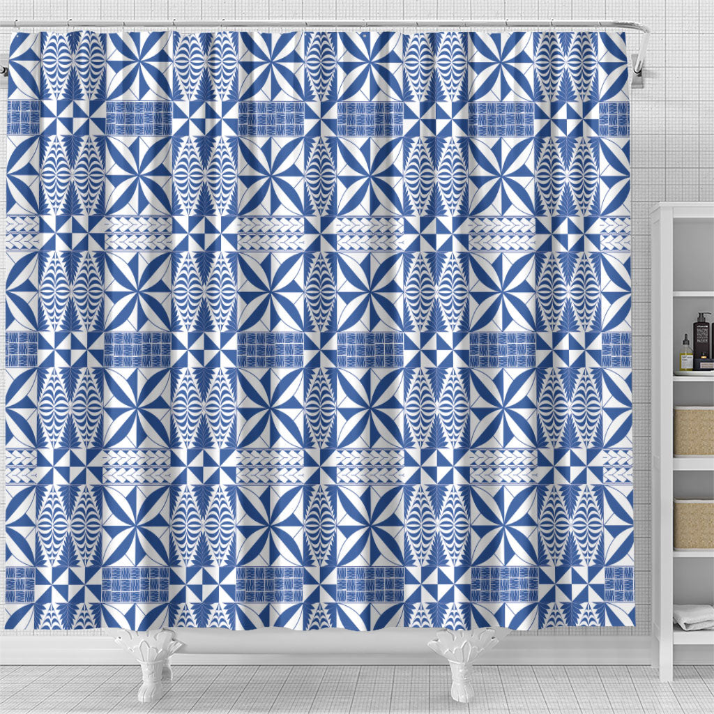 Blue Ngatu Pattern Malo e Lelei Tonga Shower Curtain