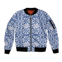 Blue Ngatu Pattern Malo e Lelei Tonga Sleeve Zip Bomber Jacket