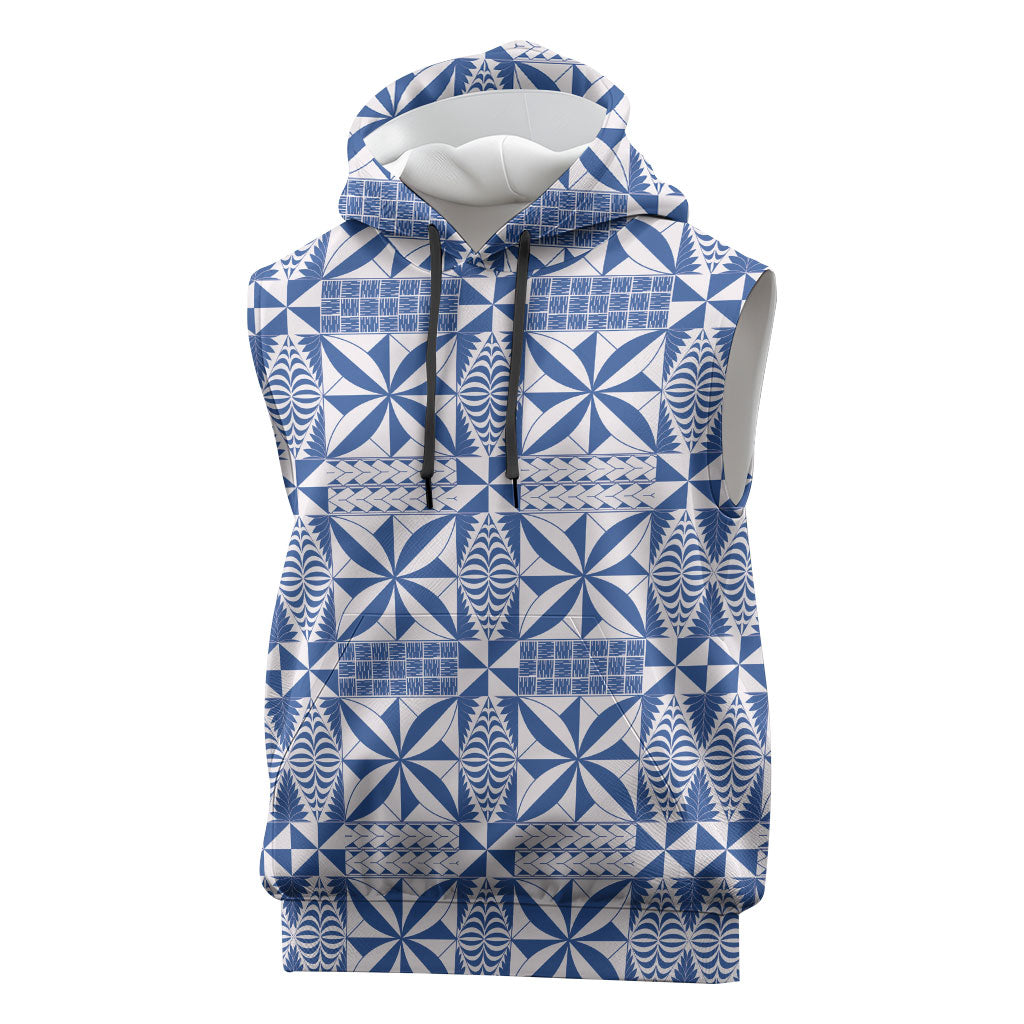 Blue Ngatu Pattern Malo e Lelei Tonga Sleeveless Hoodie