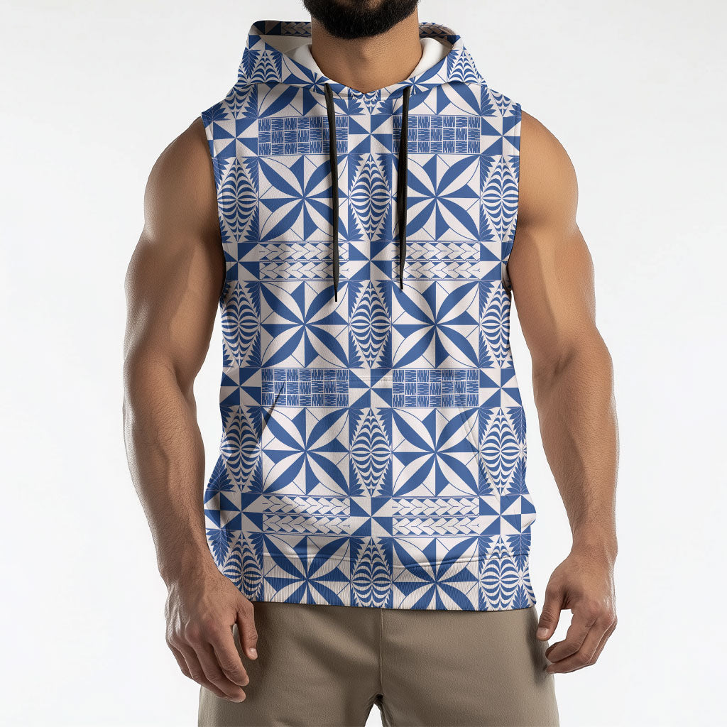 Blue Ngatu Pattern Malo e Lelei Tonga Sleeveless Hoodie