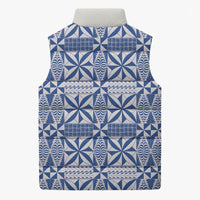 Blue Ngatu Pattern Malo e Lelei Tonga Sleeveless Puffer Jacket