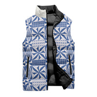 Blue Ngatu Pattern Malo e Lelei Tonga Sleeveless Puffer Jacket