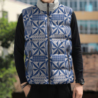 Blue Ngatu Pattern Malo e Lelei Tonga Sleeveless Puffer Jacket