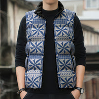 Blue Ngatu Pattern Malo e Lelei Tonga Sleeveless Puffer Jacket