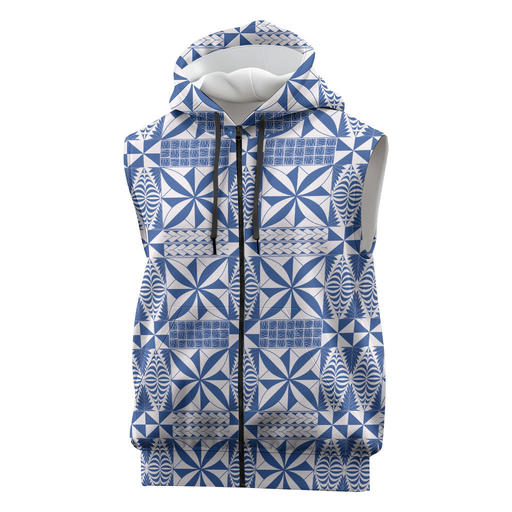 Blue Ngatu Pattern Malo e Lelei Tonga Sleeveless Zip Hoodie
