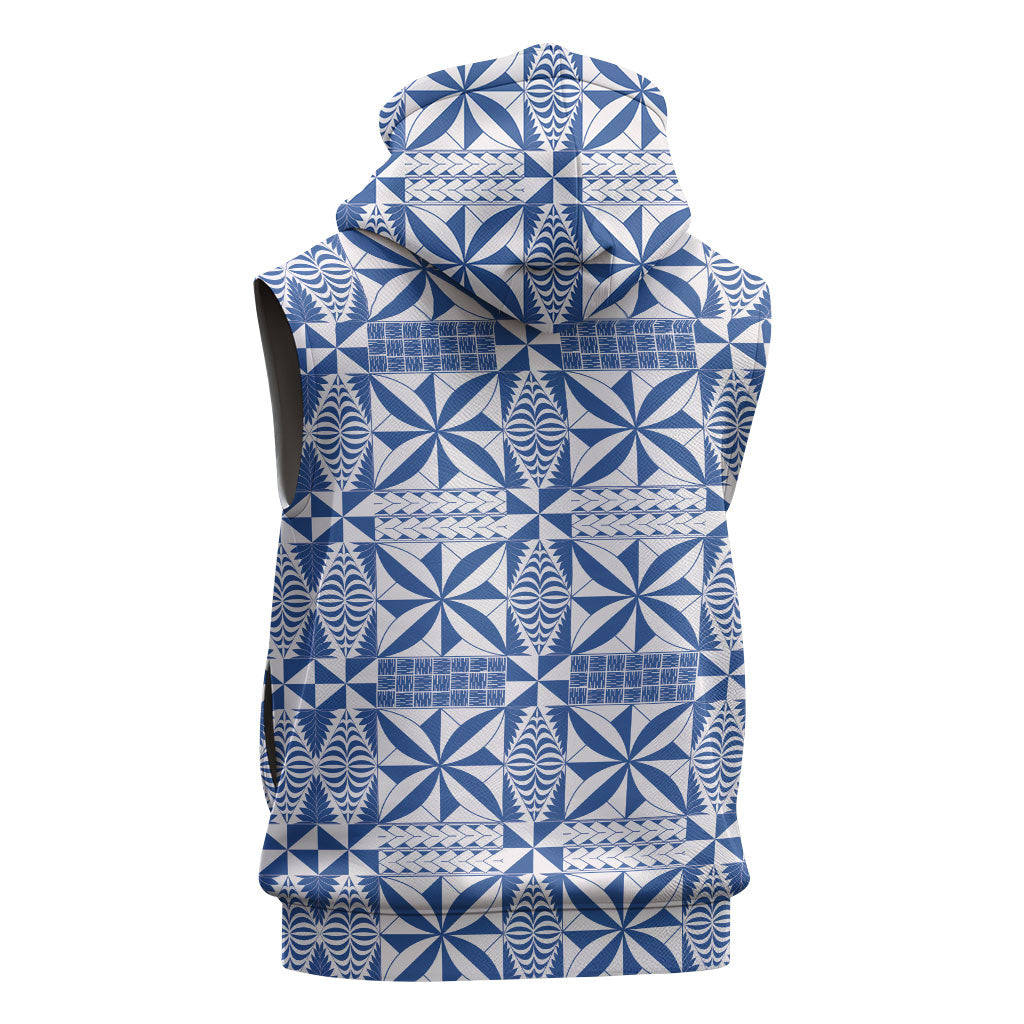 Blue Ngatu Pattern Malo e Lelei Tonga Sleeveless Zip Hoodie