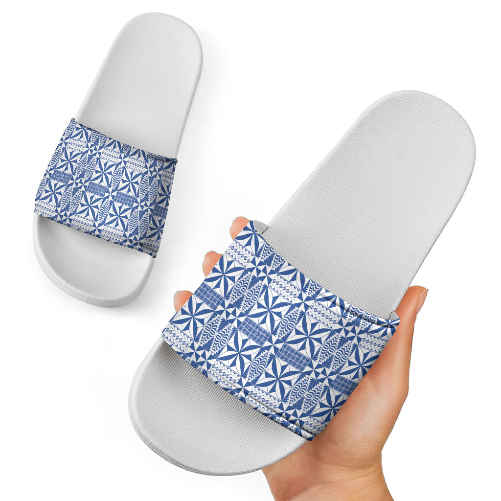 Blue Ngatu Pattern Malo e Lelei Tonga Slide Sandals