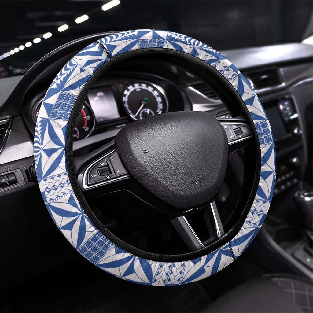 Blue Ngatu Pattern Malo e Lelei Tonga Steering Wheel Cover