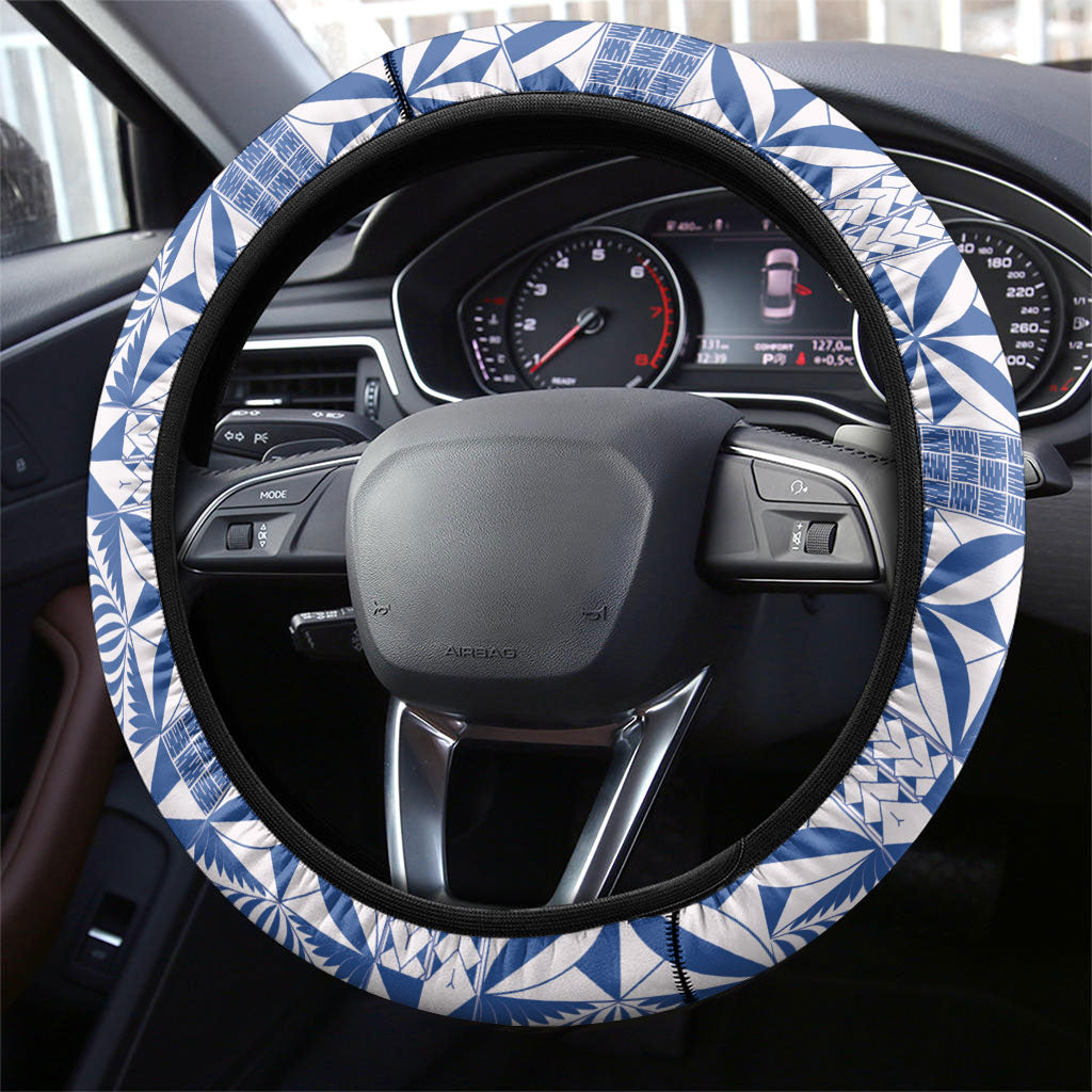 Blue Ngatu Pattern Malo e Lelei Tonga Steering Wheel Cover