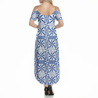 Blue Ngatu Pattern Malo e Lelei Tonga Summer Maxi Dress