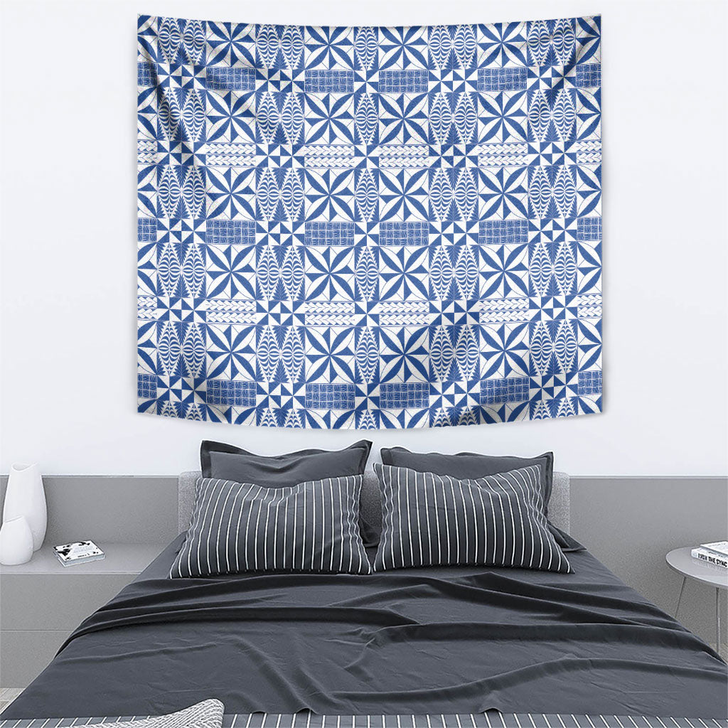 Blue Ngatu Pattern Malo e Lelei Tonga Tapestry