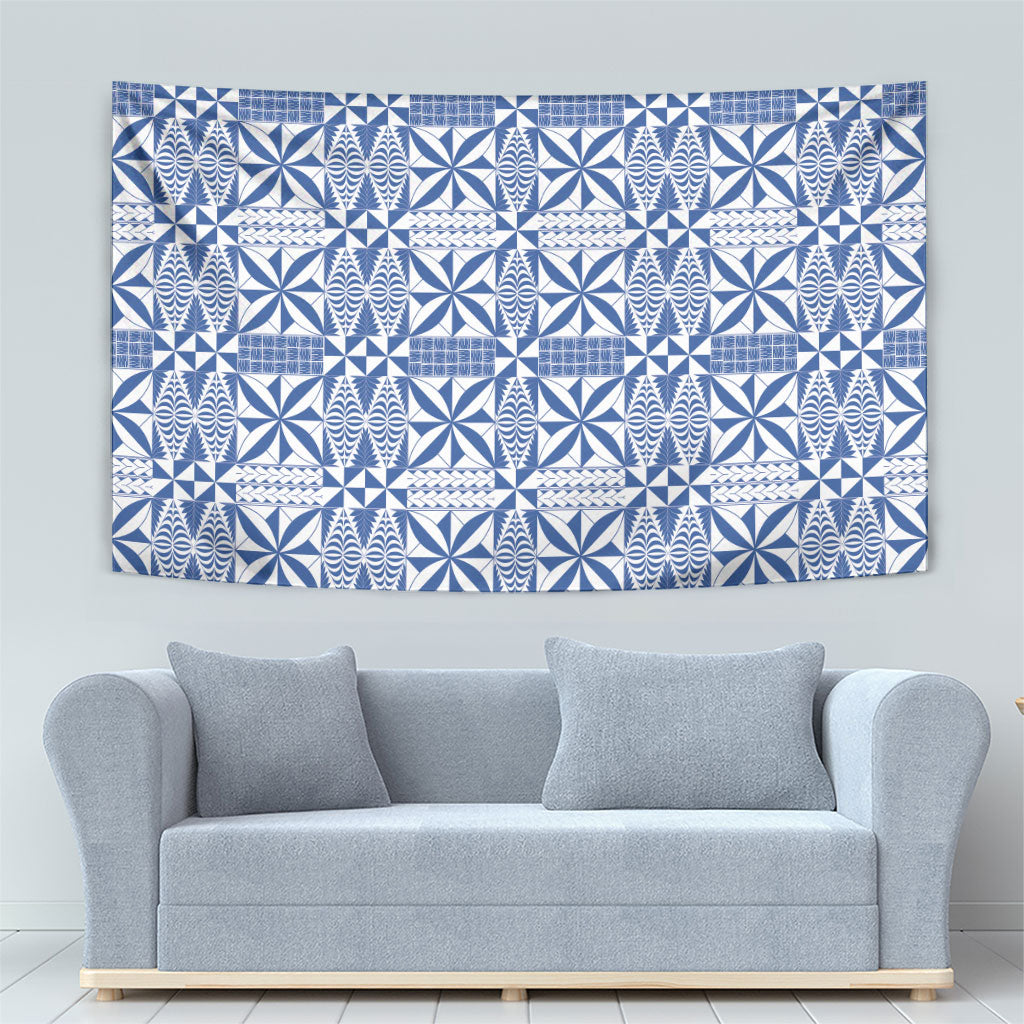 Blue Ngatu Pattern Malo e Lelei Tonga Tapestry