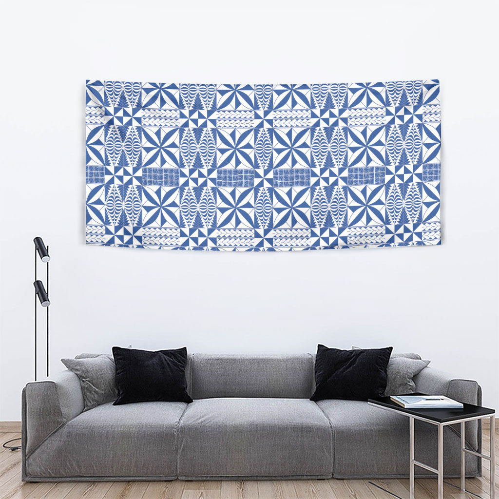 Blue Ngatu Pattern Malo e Lelei Tonga Tapestry