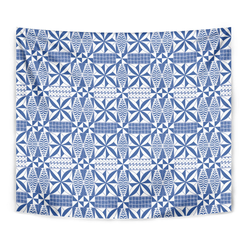 Blue Ngatu Pattern Malo e Lelei Tonga Tapestry