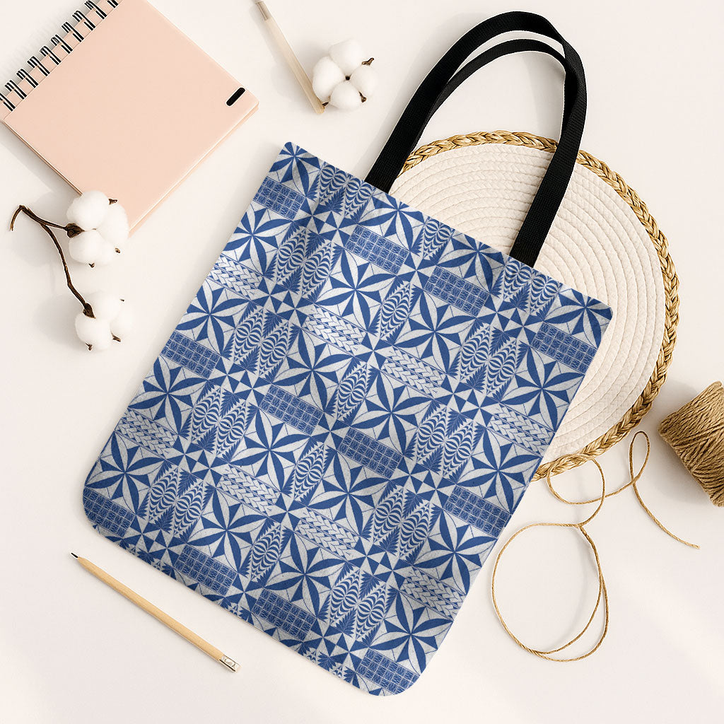 Blue Ngatu Pattern Malo e Lelei Tonga Tote Bag