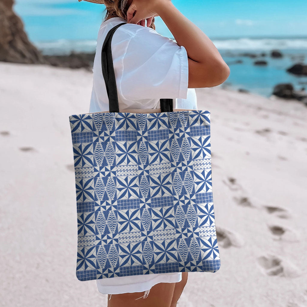 Blue Ngatu Pattern Malo e Lelei Tonga Tote Bag