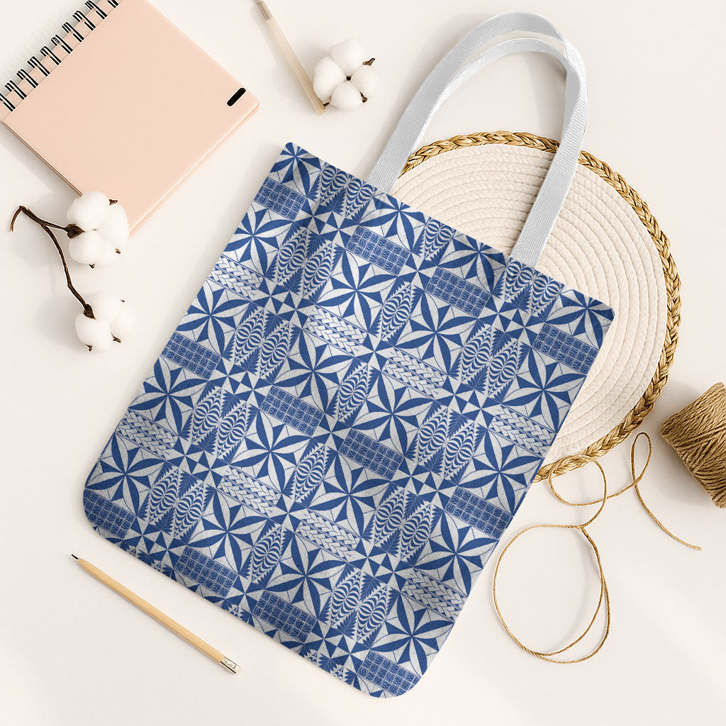 Blue Ngatu Pattern Malo e Lelei Tonga Tote Bag