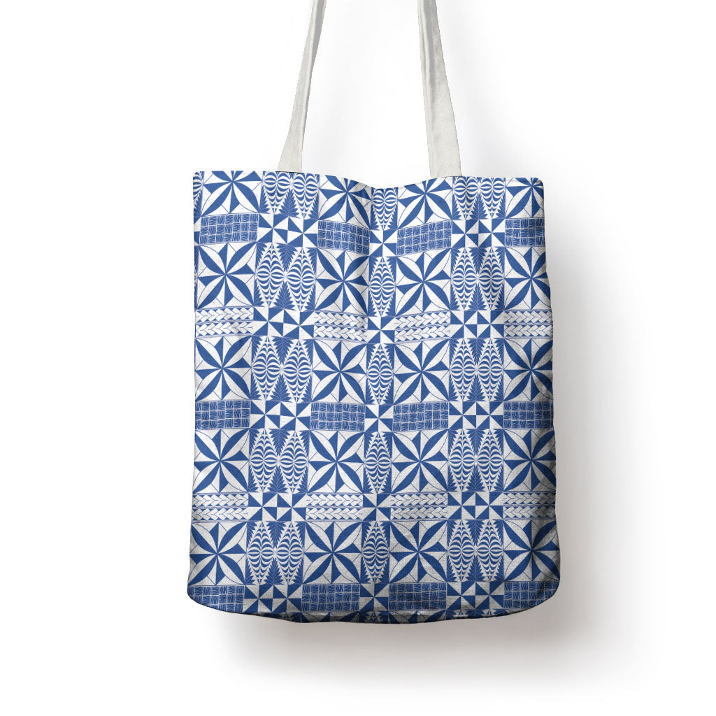 Blue Ngatu Pattern Malo e Lelei Tonga Tote Bag