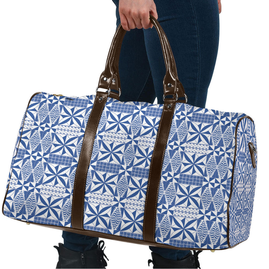 Blue Ngatu Pattern Malo e Lelei Tonga Travel Bag