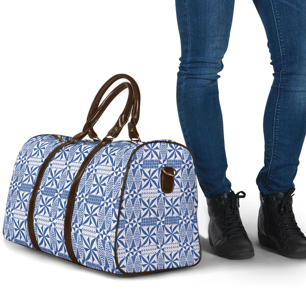 Blue Ngatu Pattern Malo e Lelei Tonga Travel Bag