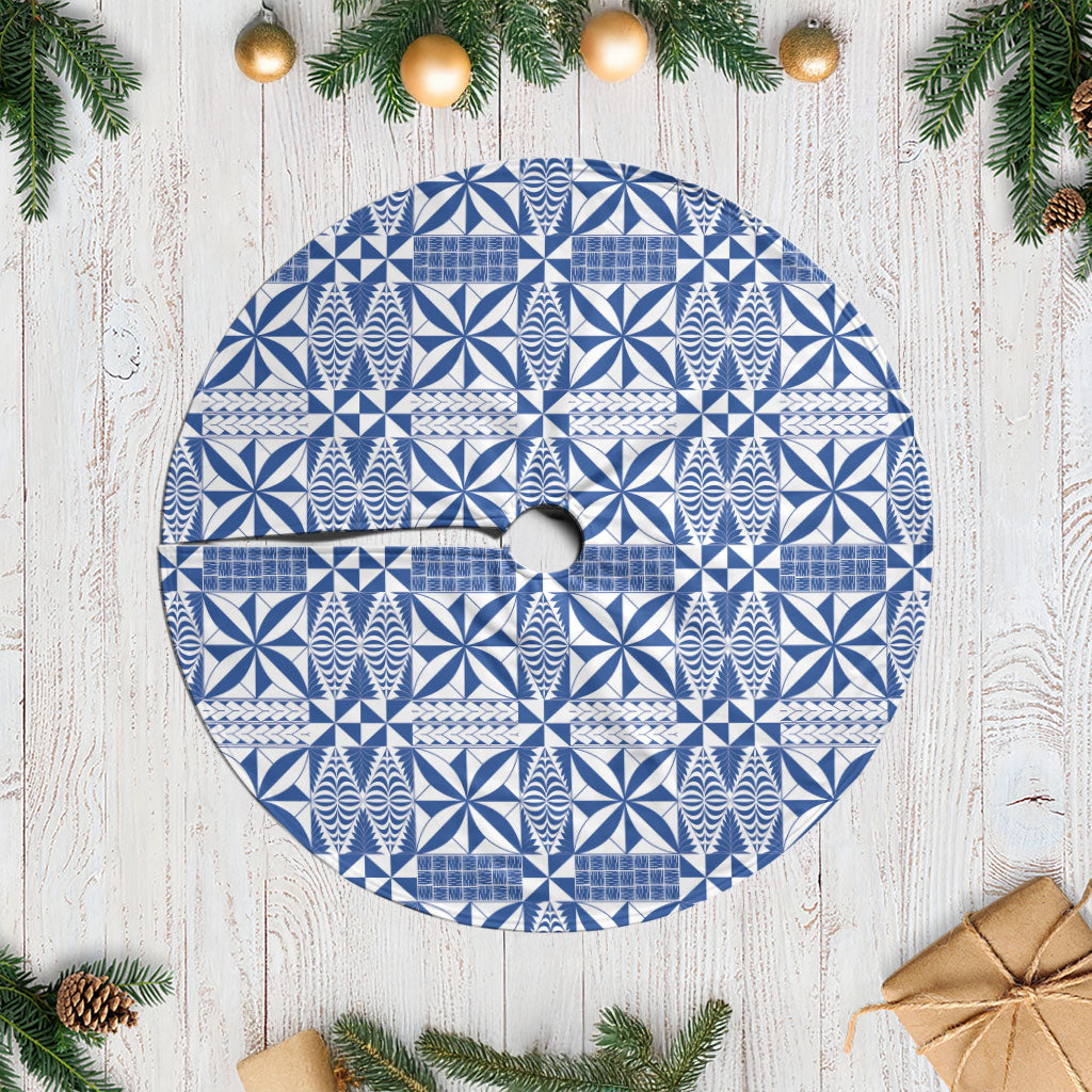 Blue Ngatu Pattern Malo e Lelei Tonga Tree Skirt