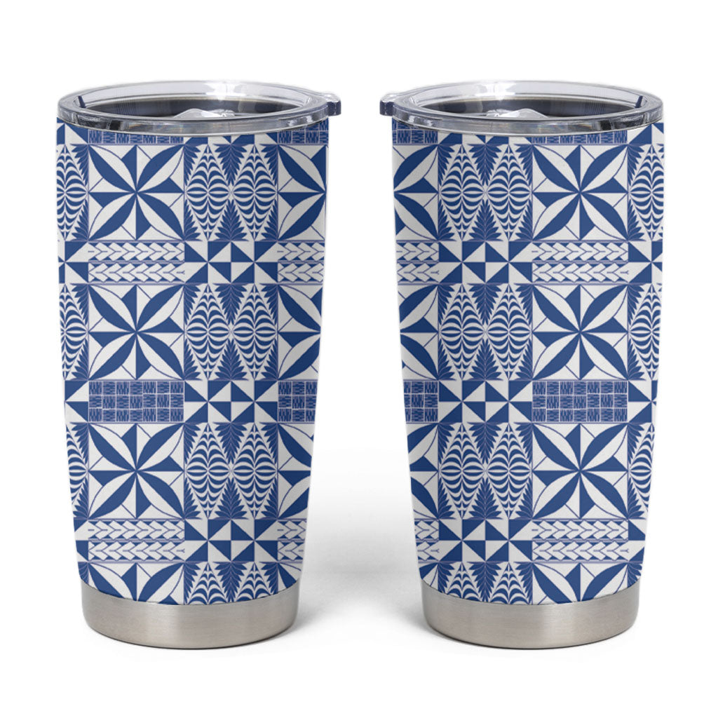Blue Ngatu Pattern Malo e Lelei Tonga Tumbler Cup LT14 Blue - Polynesian Pride