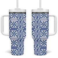 Blue Ngatu Pattern Malo e Lelei Tonga Tumbler With Handle