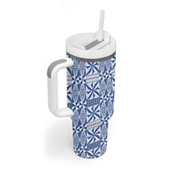 Blue Ngatu Pattern Malo e Lelei Tonga Tumbler With Handle