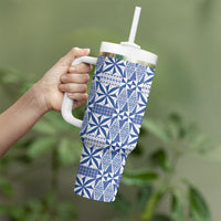 Blue Ngatu Pattern Malo e Lelei Tonga Tumbler With Handle