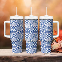 Blue Ngatu Pattern Malo e Lelei Tonga Tumbler With Handle