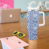 Blue Ngatu Pattern Malo e Lelei Tonga Tumbler With Handle
