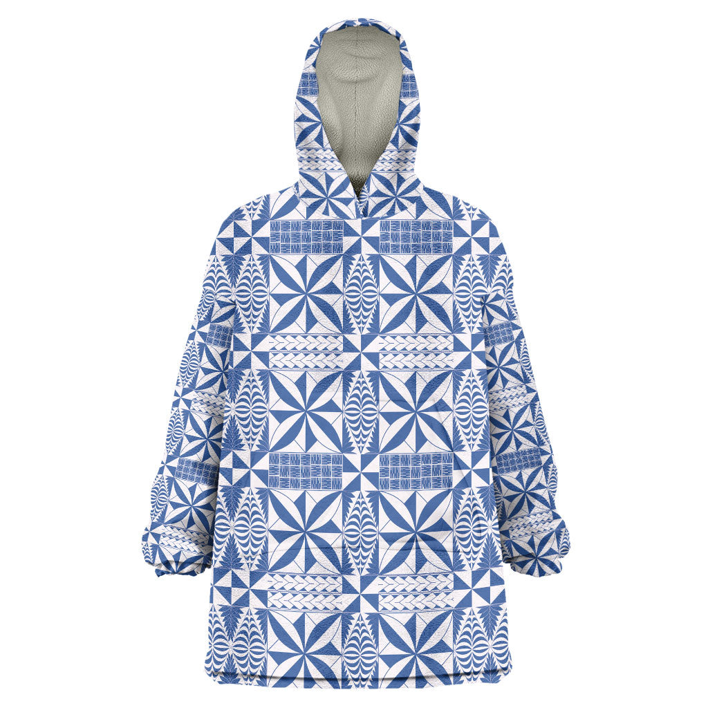 Blue Ngatu Pattern Malo e Lelei Tonga Wearable Blanket Hoodie