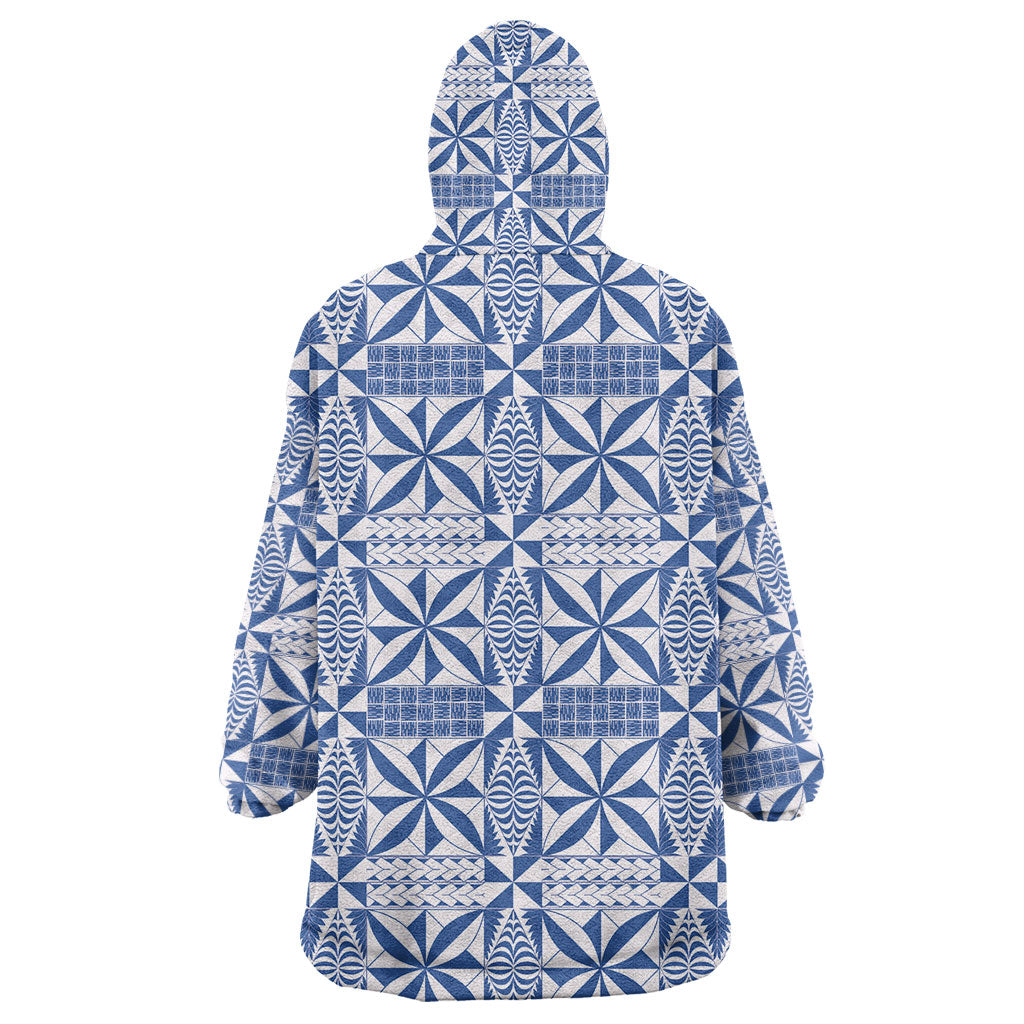 Blue Ngatu Pattern Malo e Lelei Tonga Wearable Blanket Hoodie