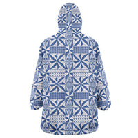Blue Ngatu Pattern Malo e Lelei Tonga Wearable Blanket Hoodie