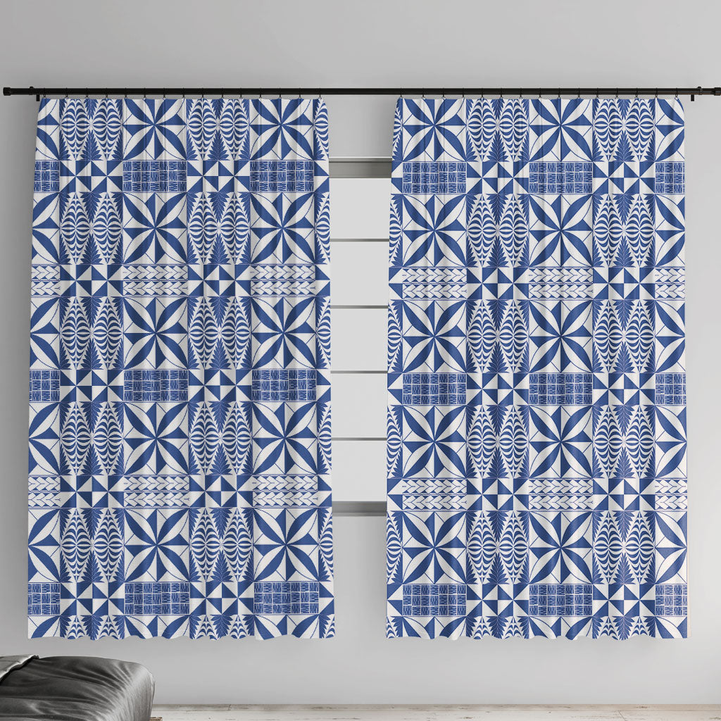 Blue Ngatu Pattern Malo e Lelei Tonga Window Curtain