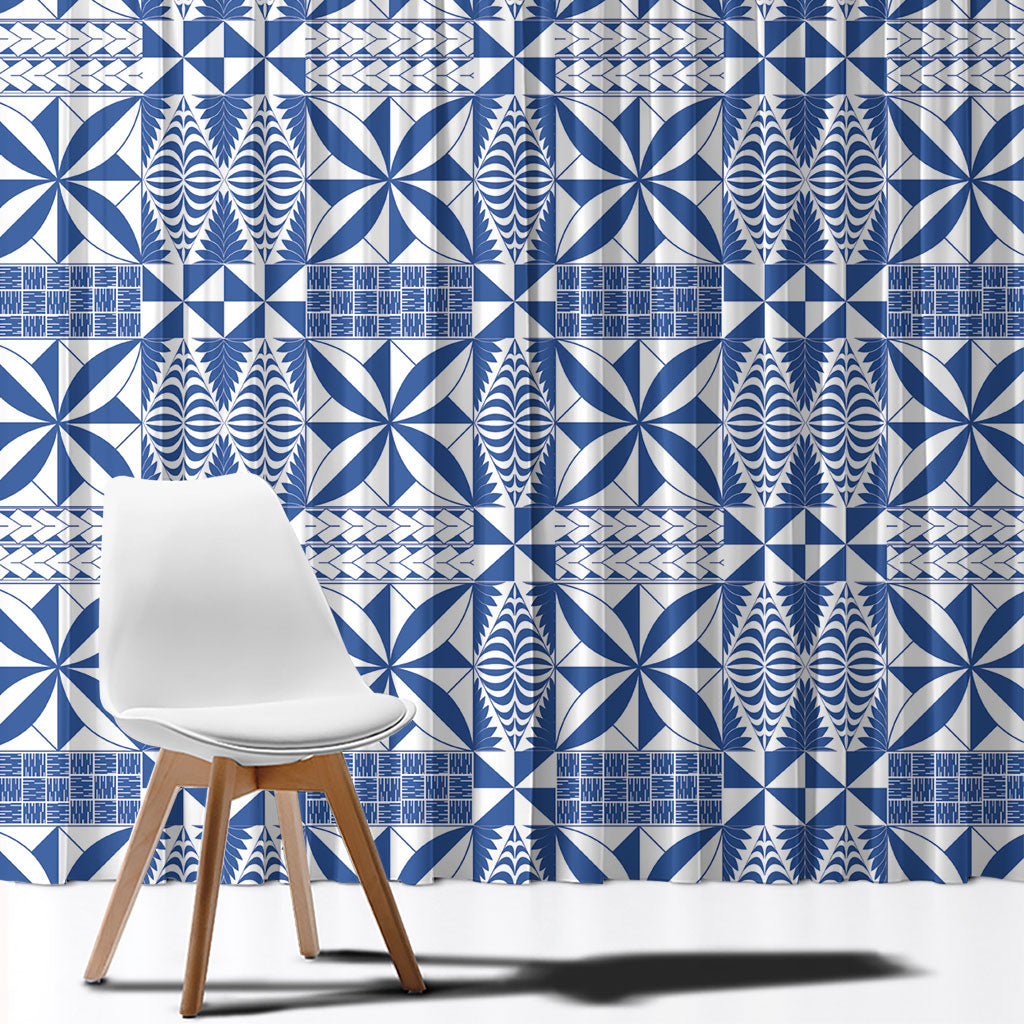 Blue Ngatu Pattern Malo e Lelei Tonga Window Curtain