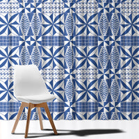 Blue Ngatu Pattern Malo e Lelei Tonga Window Curtain