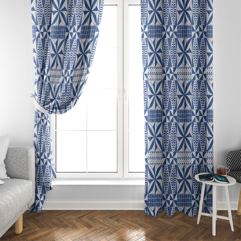 Blue Ngatu Pattern Malo e Lelei Tonga Window Curtain