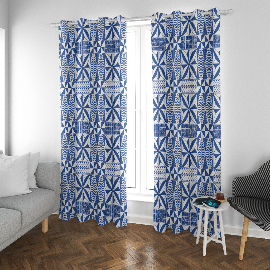 Blue Ngatu Pattern Malo e Lelei Tonga Window Curtain