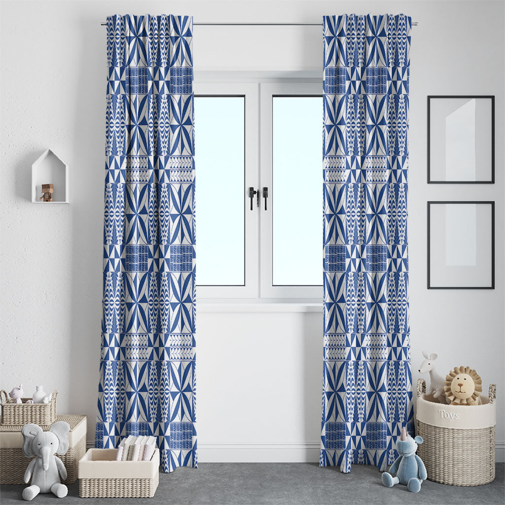 Blue Ngatu Pattern Malo e Lelei Tonga Window Curtain