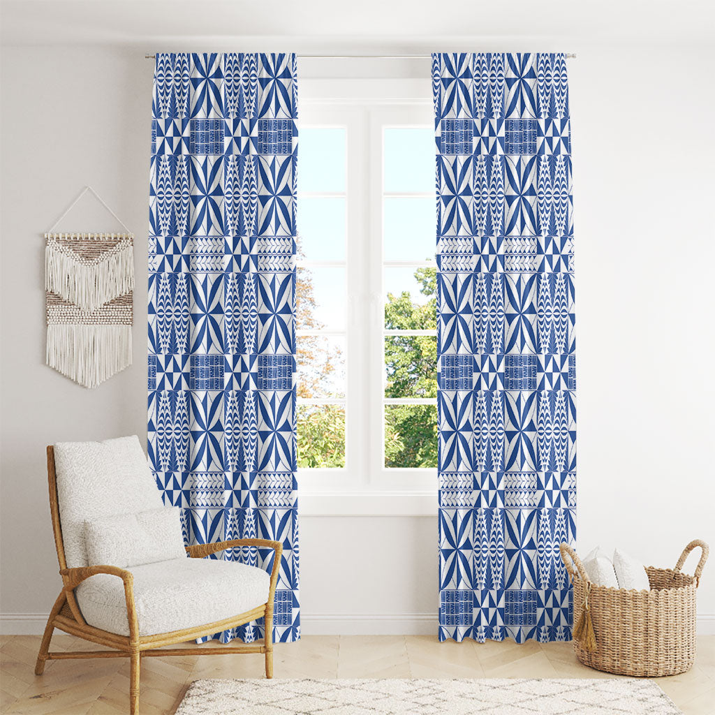 Blue Ngatu Pattern Malo e Lelei Tonga Window Curtain