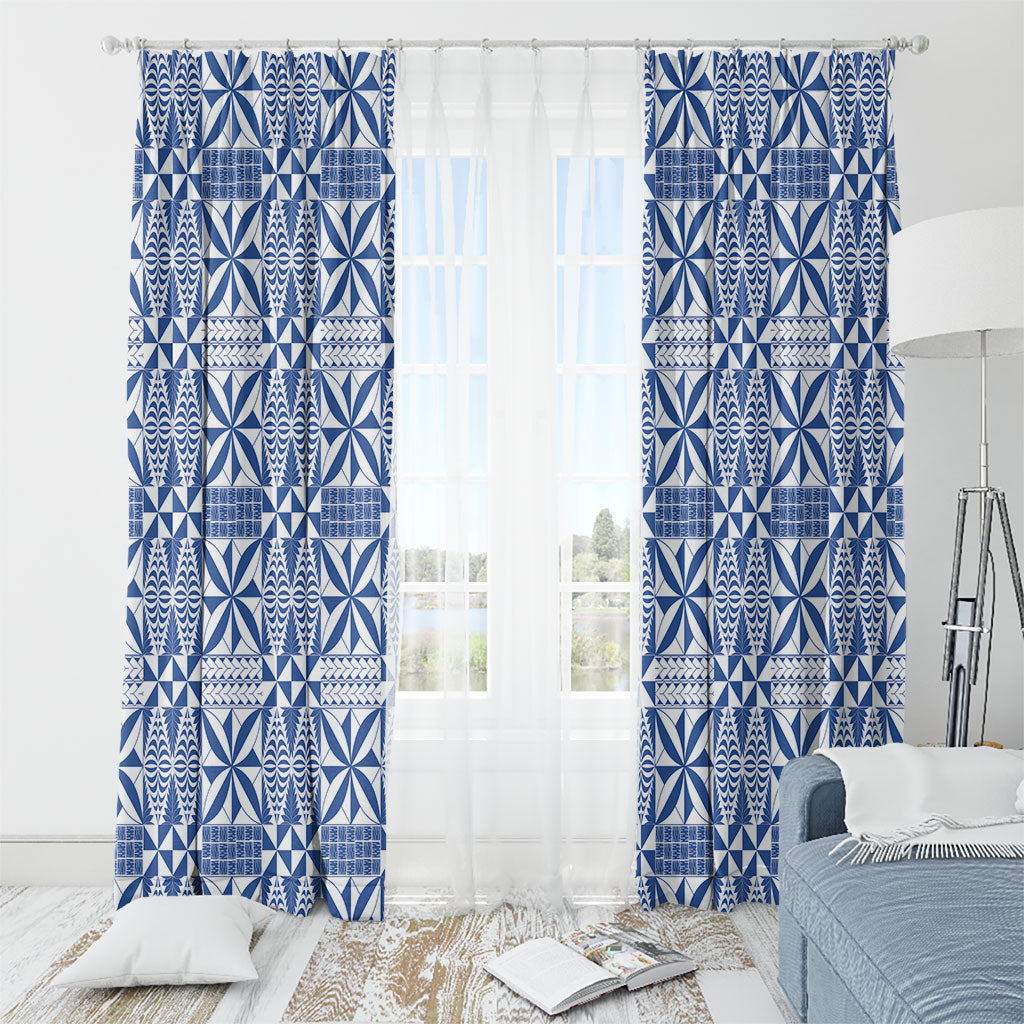 Blue Ngatu Pattern Malo e Lelei Tonga Window Curtain