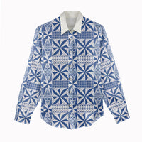 Blue Ngatu Pattern Malo e Lelei Tonga Women Casual Shirt