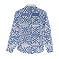 Blue Ngatu Pattern Malo e Lelei Tonga Women Casual Shirt