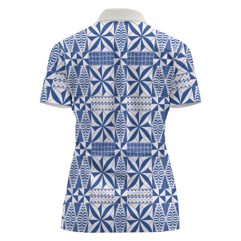 Blue Ngatu Pattern Malo e Lelei Tonga Women Polo Shirt