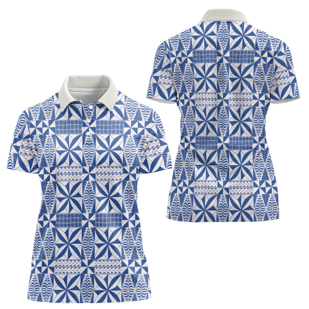 Blue Ngatu Pattern Malo e Lelei Tonga Women Polo Shirt