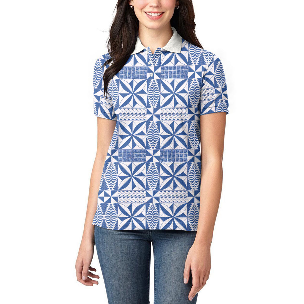 Blue Ngatu Pattern Malo e Lelei Tonga Women Polo Shirt